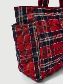 ROMWE Grunge Punk 女士时尚格子大容量休闲单肩包，适合日常通勤 - 紅色 - 查看 5