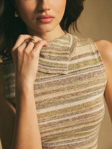 Poéselle 女士条纹极简无袖针织上衣，日常穿着 - 綠色 - 查看 3