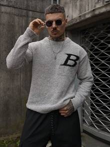 Artur Kramer Oversized Casual Couple Loose Knit Pullover Sweater With English Text, Minimalist Design, Warm For Autumn/Winter, Unisex