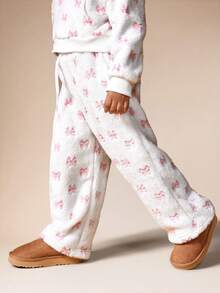 SUMWON Young Girls Fleece Hoodie And Sweatpant Co-Ord Set With Pink Bow Print For Cozy Winter Comfort - Pink - View 4