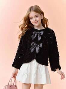 Girls' Black Sequin Jacket, New Autumn/Winter 2015 Tween Girl Outerwear, Party Jacket - Black - View 1