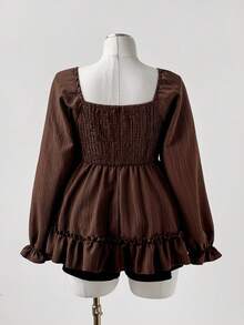 Sunspun 大码女式复古自然风军绿色长袖衬衫 - 軍綠色 - 查看 6