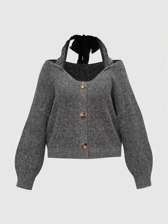 J-Fashion Plus Size Sexy Lace Patchwork Off Shoulder Long Sleeve Loose Knit Sweater, Autumn/Winter