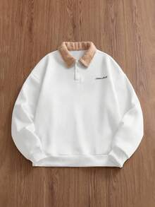 SWAVVY 男士撞色刺绣英文字母 Polo 领卫衣，秋冬服装，情侣装 - 彩色 - 查看 11