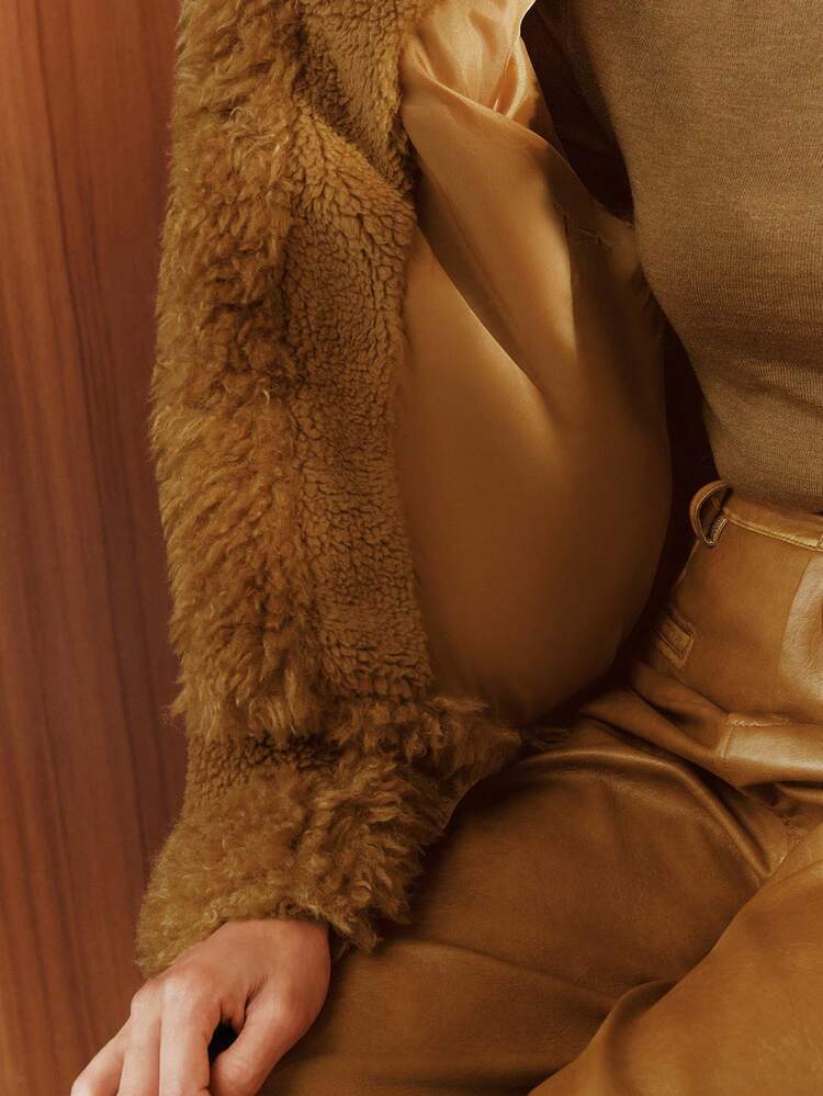 Veste décontractée en fausse fourrure de teddy patchwork pour femmes, col automne/hiver