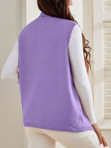 SHEIN Maternity Casual Solid Color Stand Collar Open Slit Knit Vest