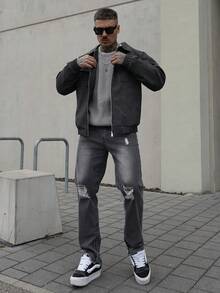 Artur Kramer 男士宽松机车皮夹克，全新秋冬款式 - 黑色 - 查看 6