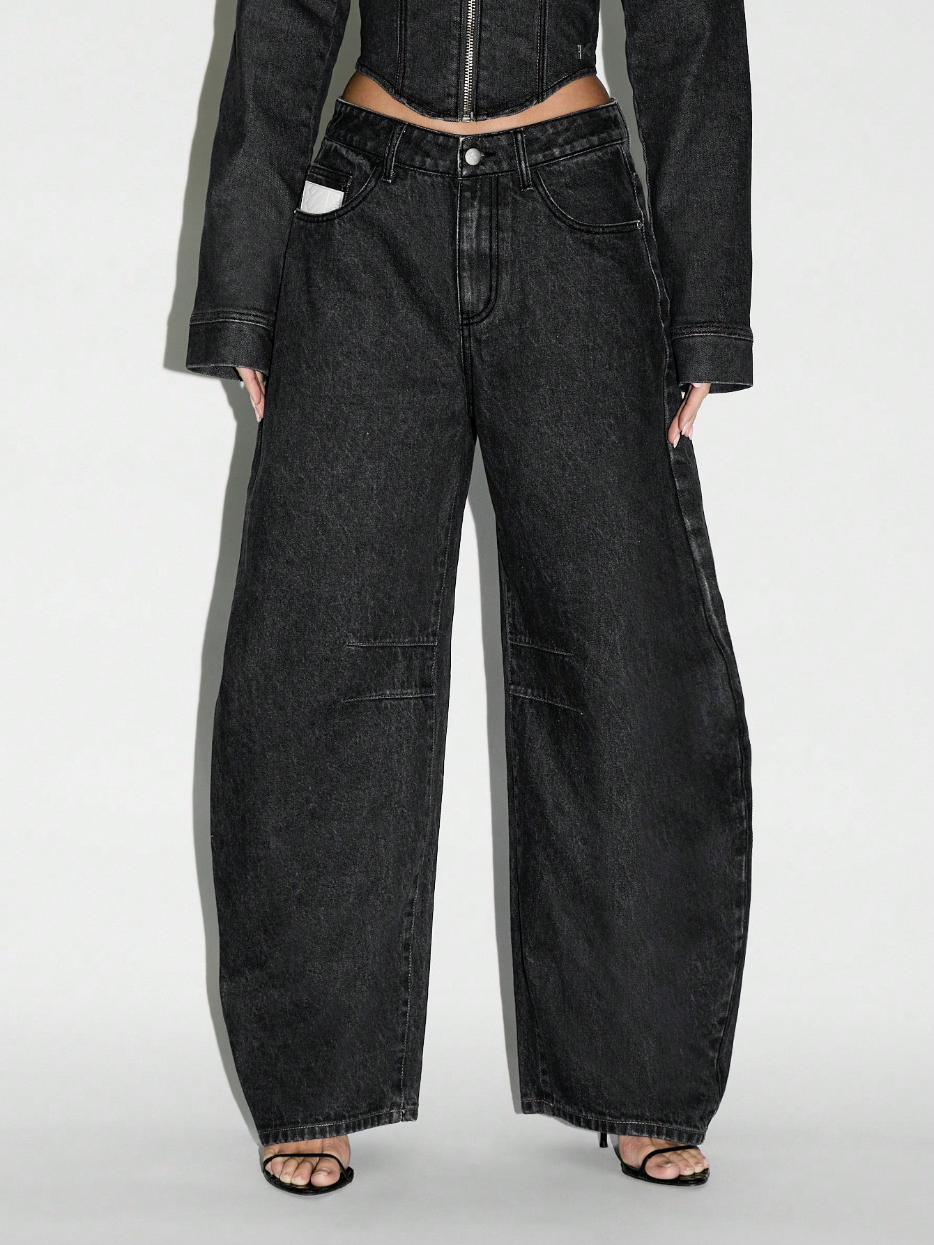 KIZN High Waisted Barrel Leg Raw Denim Jeans