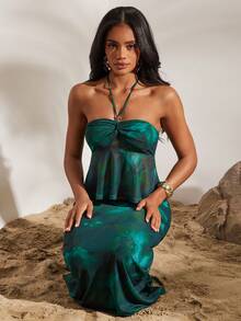 Opulessa Set da 2 pezzi composto da top a canotta in maglia stampata e minigonna per le vacanze, per donne - Multicolore - Visualizzare 3