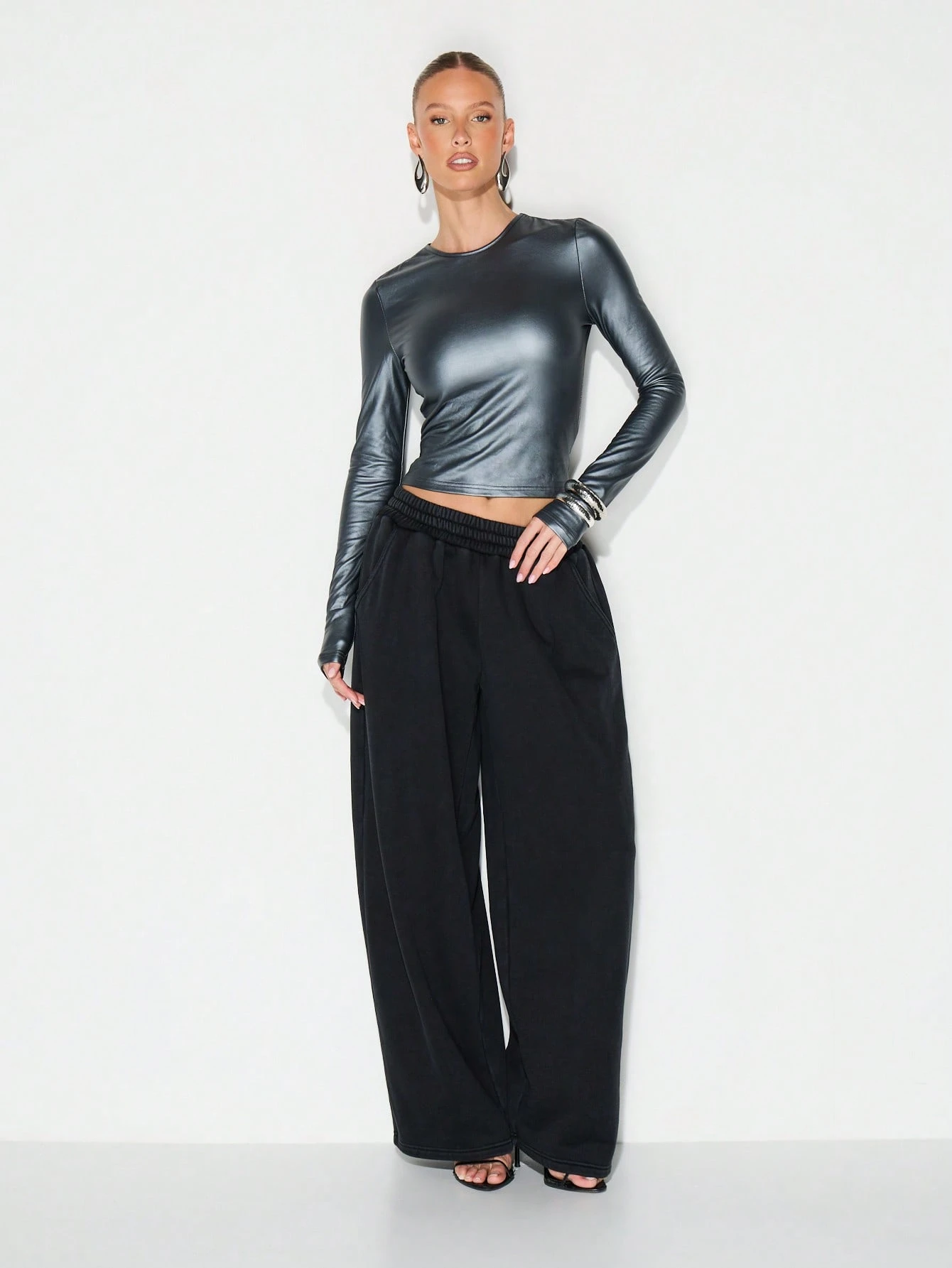 KIZN Top aderente a maniche lunghe metallizzato