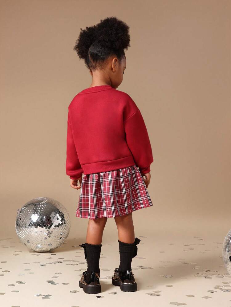 Crew Neck Long Sleeve Plaid Twofer Dress