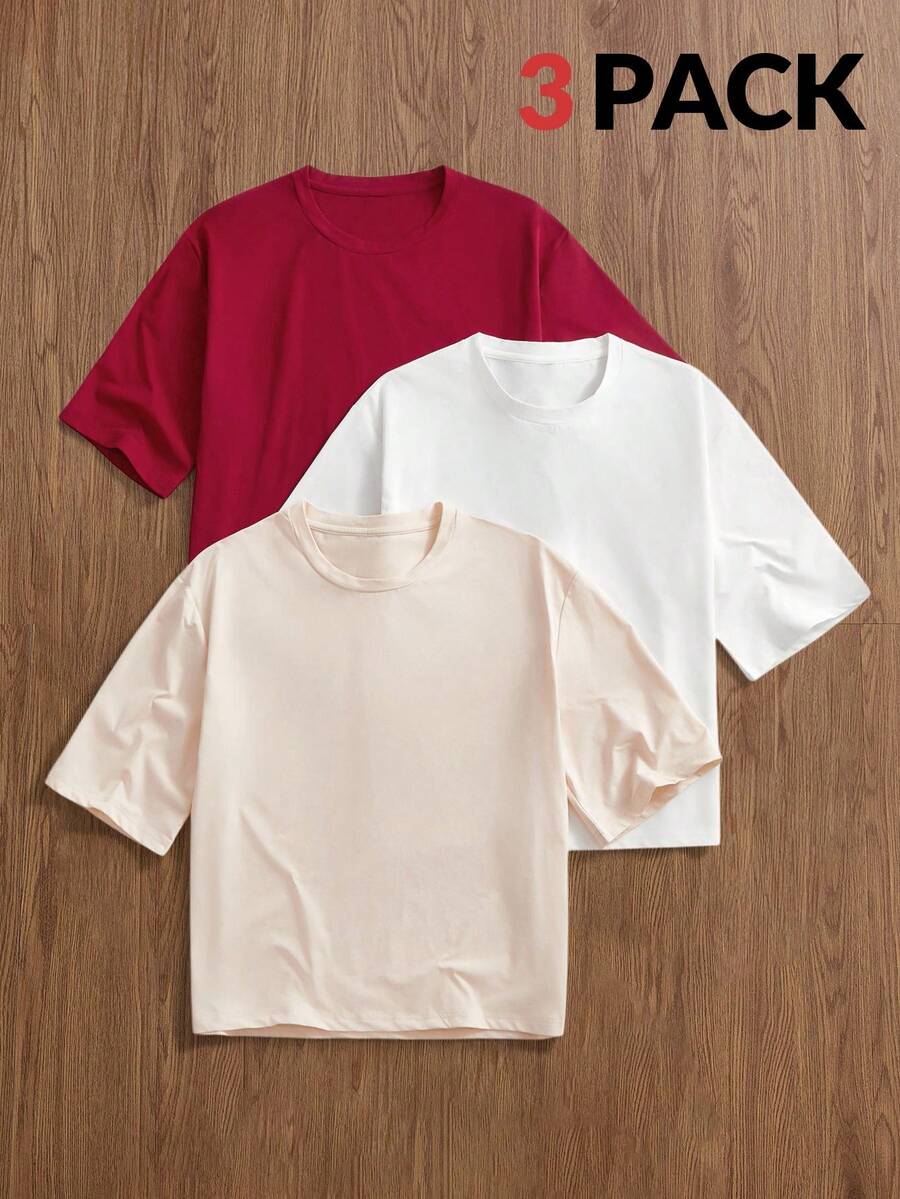 Manfinity Unisex Áo thun nam cổ tròn tay ngắn màu trơn, thường ngày, đa năng, mùa hè, đồ đôi - Nhiều màu - Xem 1