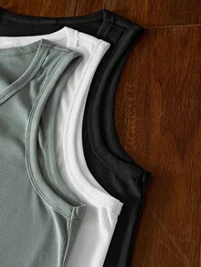 SWAVVY 男士纯色圆领罗纹休闲背心，夏季