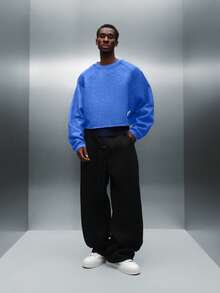 PLAYBOY X SUMWON Essentials Washed Effect Cropped Long Sleeve Sweatshirt With Ribbed Crew Neck And Raglan Sleeves - Blue - View 4