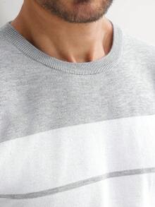 Manfinity Mode Men Striped Pattern Sweater Round Neck Long Sleeve Pullover Color Block White Business Casual Sweater For Husband, For Fall Winter - White - View 6