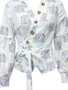 SHEIN Slayr Women Front Button Long Sleeve All Over Print Casual Top, Everyday Wear - Multicolor - View 3