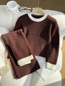 New Fashionable Versatile Casual & Commute Girls Sweater Set Teen Girl Brown Set Tween Matching Set Knit Girl Knit Set Brown Matching Knit Set Tween Matching Set Knit Two Pieces Long Sleeve Set Teen Girl Girls Sweater Sets Girls Winter Sets Girls Lounge Set Girl Clothes Autumn And Winter Clothes Sweatshirt Straight Pants Suit Tween Girl Girls Pants Suit Clothes Two Pieces Set Knit Outfit Cozy Knit Set Two Pieces Knit Set Knit Sweater And Pant Set Knit Matching Set Brown Sweater - Brown - View 7