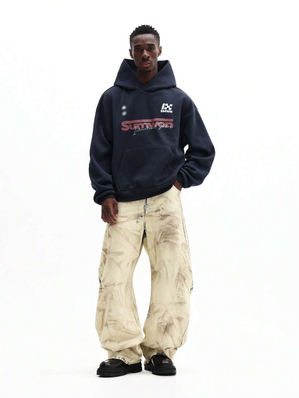 SUMWON sweat-shirt à capuche à imprimé à carreaux avec capuche à cordon et poche centrale pour un port casual