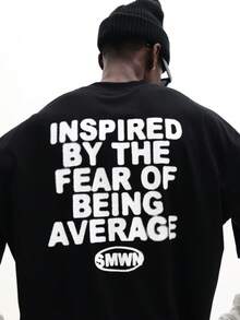 SUMWON Camiseta de algodón de manga corta con cuello redondo, ajuste regular, con estampado de lema en capas y diseño de texto inspirador y estampado en la espalda para un estilo casual y urbano de uso diario - Negro - Ver 6