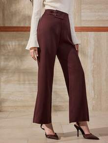 Modelyn Quần ống loe trơn màu đơn giản, thanh lịch, thời trang nữ mới đa năng khi đi làm - Cà phê nâu - Xem 4