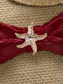 Swim Chiccia 3件套纹理无肩带海星比基尼性感泳衣套装 - 酒紅色 - 查看 6