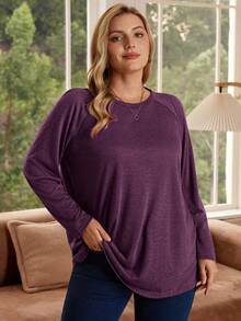 Rosumi 加大码圆领长袖休闲宽松柔软迷人冬季T恤秋装 - 紫色 - 查看 3