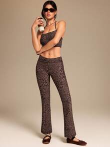 GLOWMODE 31" FeatherFit™ Leopard Ultra-High-Waisted Curved Seam Flared Leggings Pants Low Impact Yoga Daily Fall Winter - Multicolor - View 8