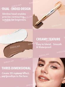 SHEGLAM 細紋二合一鼻部輪廓和高光筆-Buff 雙色輪廓棒 不油膩 持久自然高光 兩用 多用途雕刻 撫平細紋 奶油般輪廓 品牌 美容 化妝 化妝品 適合女性與女孩 完美搭配冬季 Y2K 時尚 流行 生日禮物 假期 派對準備就緒 最佳顏色 - Buff - 查看 3