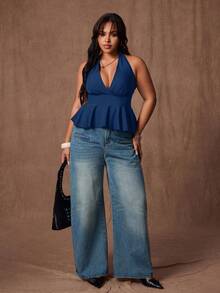 Rustia Plus Size Women's Black Camisole Tank Top, Casual And Commuter Wear Casual - Navy Blue - View 1