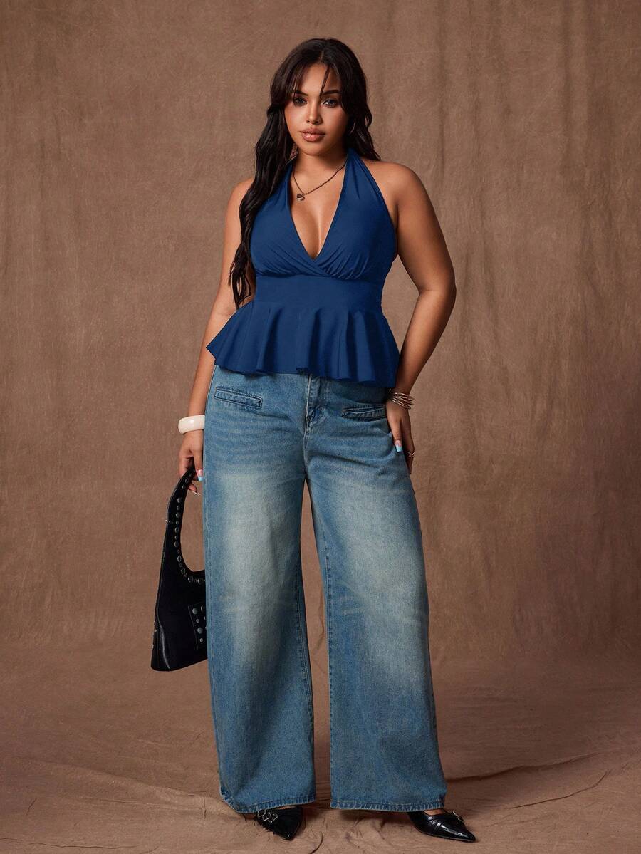 Rustia Plus Size Women's Black Camisole Tank Top, Casual And Commuter Wear Casual - Navy Blue - View 1