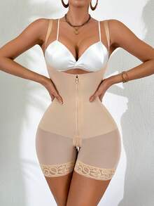 SHEIN 1pc Women's Mid-Thigh Bodysuit With Shoulder Straps - Apricot - View 3