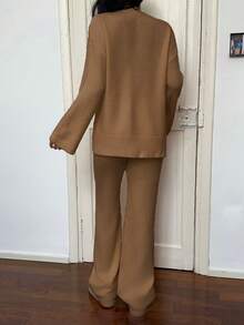 Flirla Jersey de hombros caídos con pantalones tejidos - Caqui - Ver 2