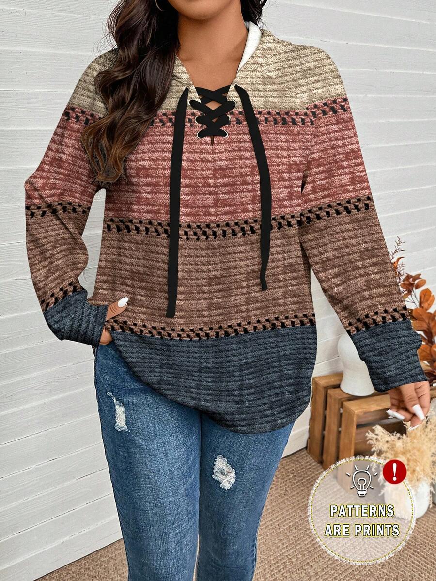 EMERY ROSE Áo nỉ phối màu dáng rộng, kiểu dáng thường ngày, thích hợp mặc mùa thu/đông cho nữ, áo dài tay cho nữ. - Nhiều màu - Xem 1
