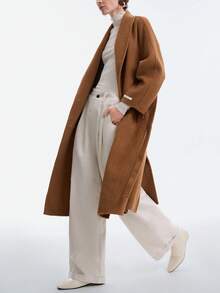 SHEIN LUNE Women's Elegant, Casual, Luxury Wool Blend Mid-Length Coat, High-End Design, Suitable For Party, Halloween, Christmas, New Year, Thanksgiving, Winter - Burgundy - View 5