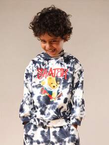 SUMWON Oversized Boys Tie Dye Hoodie Sweatpants Set With Skater Bear Print Character Design Casual Wear Co-Ord - Black - View 3