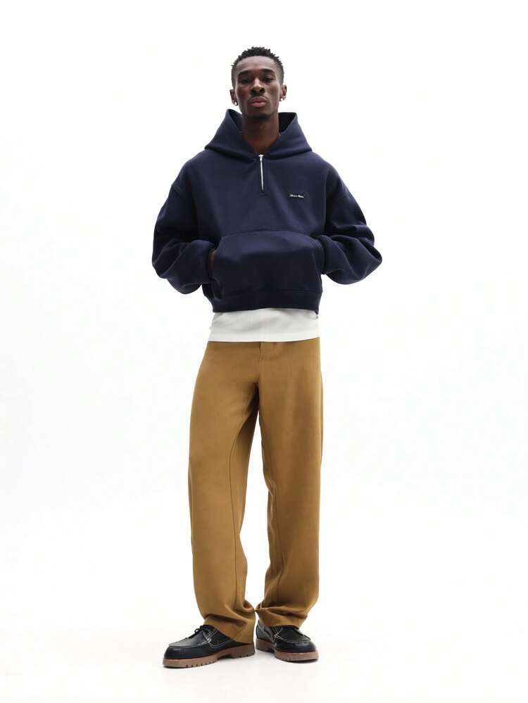 끈이 달린 쿼터 지퍼 후드 티셔츠