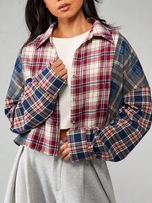 MISSGUIDED Áo sơ mi kẻ caro cỡ lớn cài nút tay dài nhiều màu áo cánh kẻ caro thu đông thường ngày có cổ - Nhiều màu - Xem 5