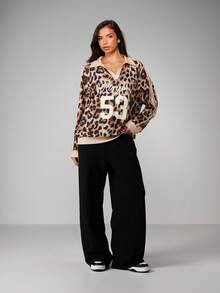 Missguided x Playboy Leopard Print Oversized Sweatshirt With Varsity Number 53 Graphic Long Sleeve Pullover Top - Multicolor - View 3