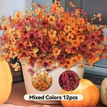 Outdoor Artificial Fall Flower, Uv Resistant Fake Plants, Faux Plastic Floral Orange Shrubs Hanging Flower Plant For Home Kitchen Balcony Garden Window Sill Fall Decoration - Multicolor - View 22