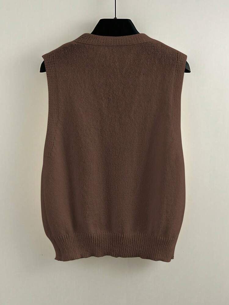 GlowEve Women's Fashionable Versatile Casual Slim Fit Sweater Vest, Autumn/Winter - Coffee Brown - View 2