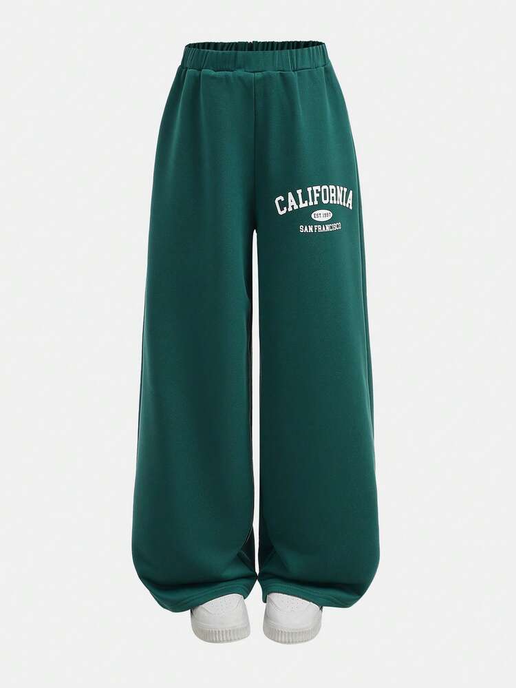 Girlism Completo casual da ragazza pre-adolescente composto da maglietta a coste aderente con ricamo a pony e leggings, 2 pezzi per uso quotidiano - Verde Scuro - Visualizzare 5