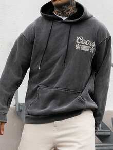 Artur Kramer Sweat-shirt en polaire imprimé "Sunrise Mountain" vintage lavé "Retour à l'école" pour hommes, automne/hiver - Noir - Voir 4