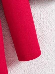 SHEIN Tween Girls Red Ruffle Trim Long Sleeve Casual Hooded Single-Breasted Overcoat, For Christmas