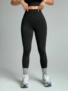 Dewbera 女士黑色保暖内衬口袋紧身裤，1件装，舒适透气，适合瑜伽、慢跑、运动。 - 黑色 - 查看 3