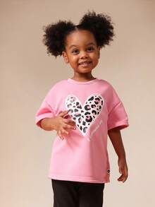 SUMWON 超大爱心印花短袖圆领女童休闲舒适T恤 - 彩色 - 查看 5