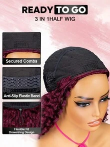ALL READY WIG TO SPORT 9am Hair Store Wear Go Half Wig 99J Burgundowy kolor Wstępnie stylizowana fala wodna Elastyczne dopasowanie 3 w 1 Pół peruka ze sznurkiem Naturalna linia włosów Bezszwowa przyjazna dla początkujących Wear And Go Peruka bez kleju z ludzkich włosów Wstępnie wyrwana linia włosów 180% gęstości 14-16 cali Bob 18-26 cali Regularny kolor Naturalne nieprzetworzone dziewicze włosy Peruki świąteczne