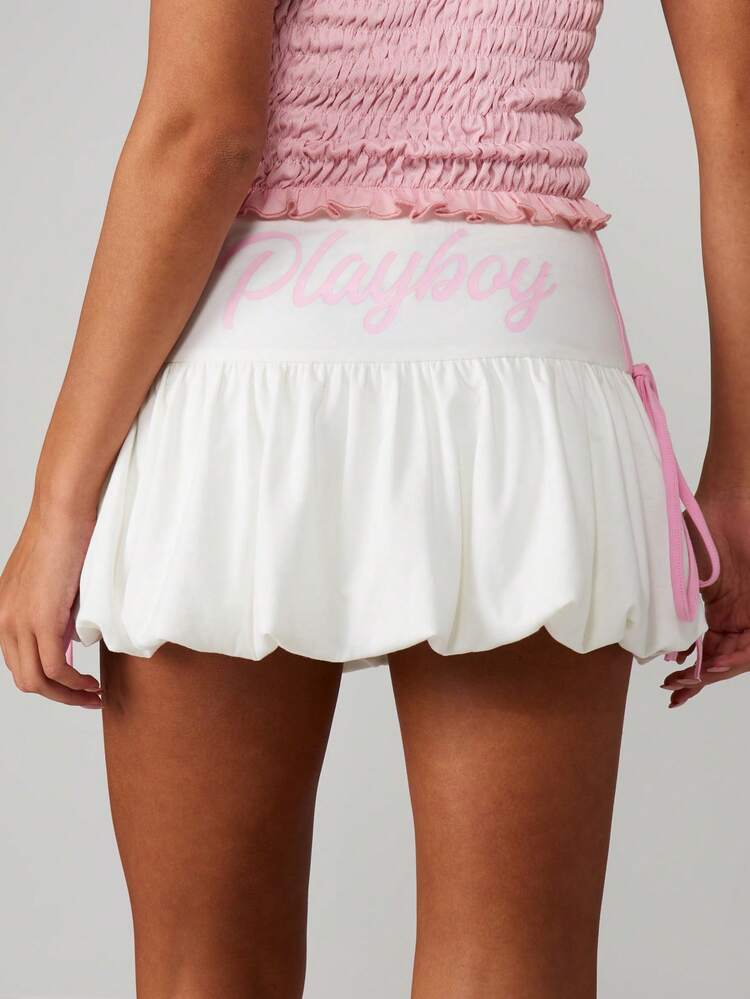 Missguided x Playboy Minifalda con logo de conejo, detalles de lazos laterales y volantes en el bajo para ocasiones de festivales de verano