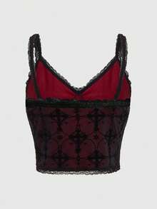 ROMWE Goth Ladies' Lace Patchwork Camisole Tank Top - Black - View 2