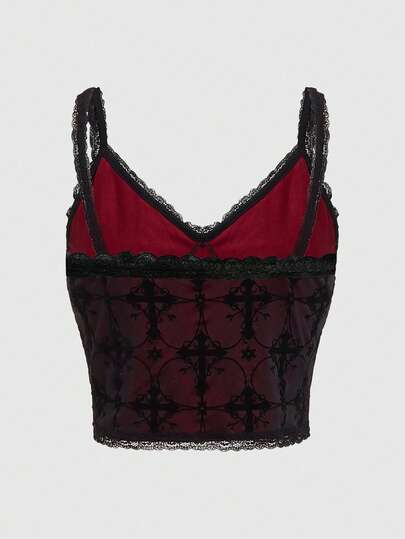 Goth Top De Camisola De Encaje Con Patchwork Para Mujer