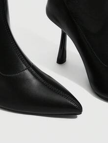 CUCCOO SZL 性感时尚纯色尖头高跟漆皮鞋跟休闲百搭女士过膝长靴 - 黑色 - 查看 5